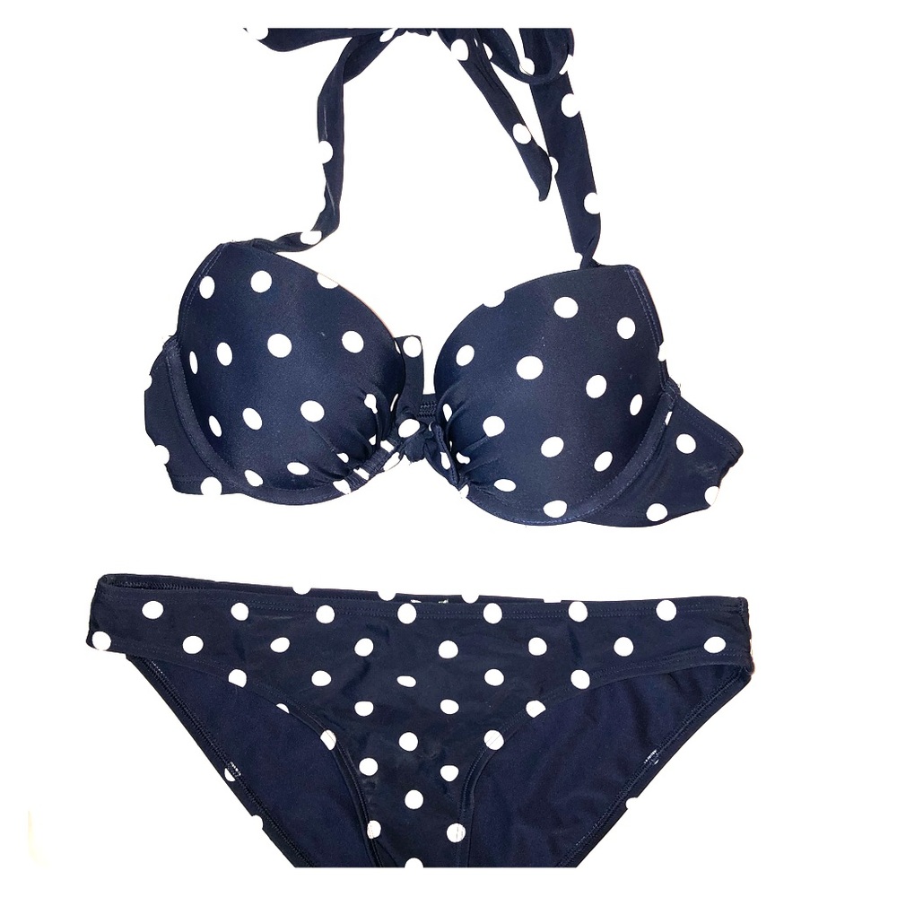 Aerie Brooke Navy Polka Dot Bikini